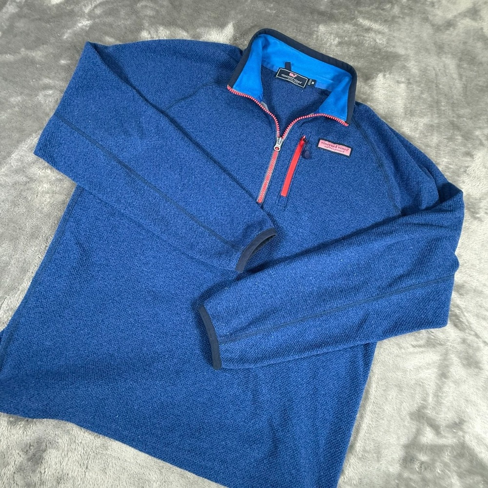 Vineyard Vines Shep & Ian Martha's V. Men's Blue M 1/4 Zip Knit Fleece Pullover